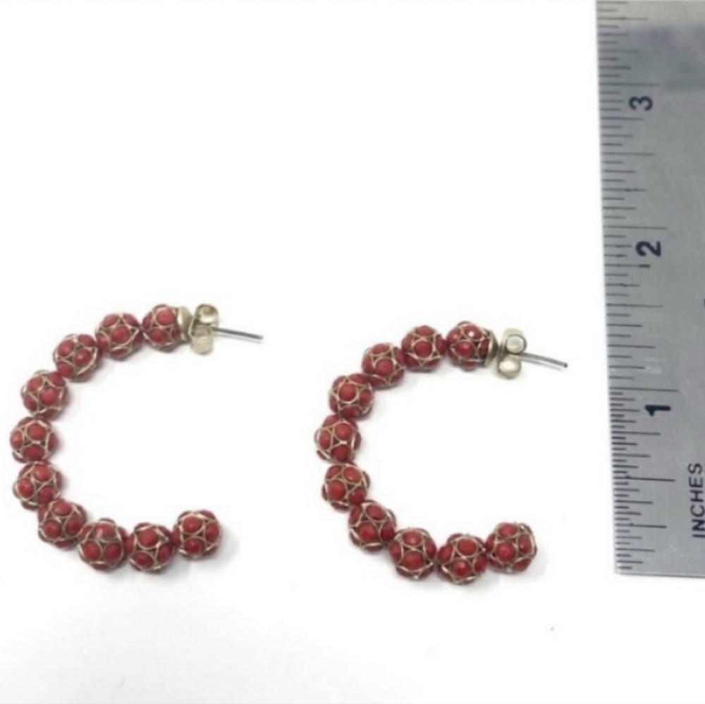 Anthropologie Red Hoop Earrings - Picture 4 of 6